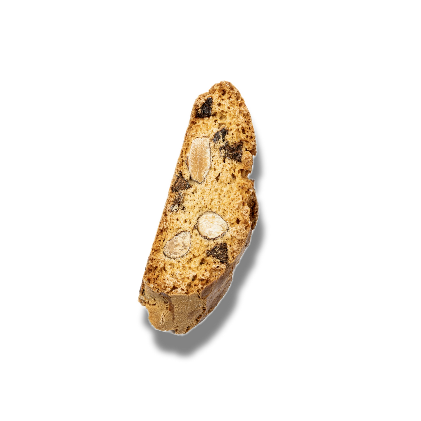 Cantuccini artigianali fatti con mandorle tostate, gocce di cioccolato fondente e rhum