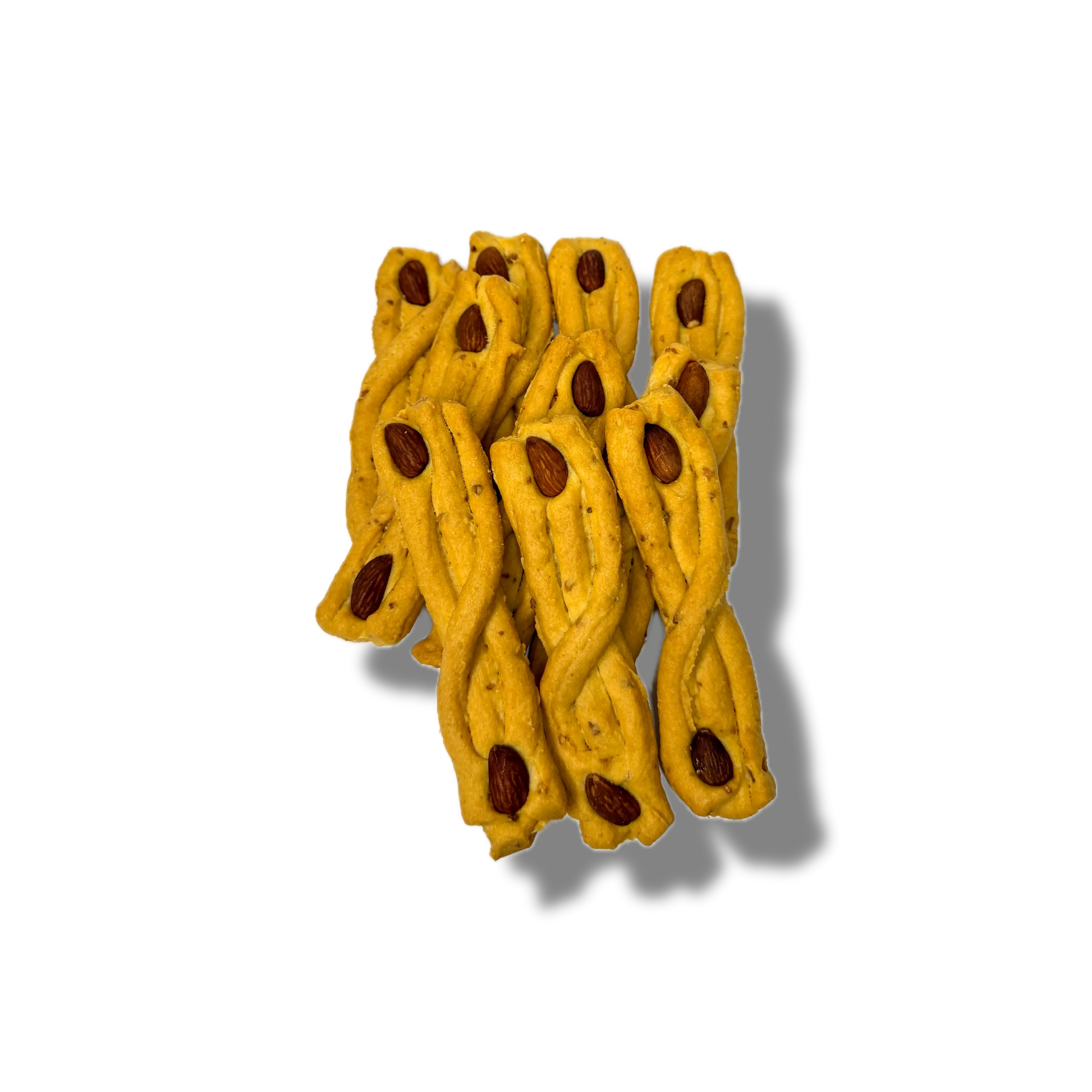 Treccine all' olio extra vergine di oliva con mandorle, tipico snack salato napoletano